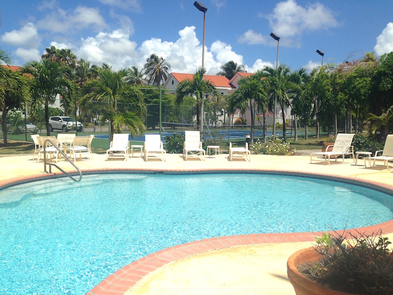 Pool and lounge area on the grounds of the Leeward Cove Second Floor 2 Bedroom / 2 Bathroom condo for sale, St. Kitts 