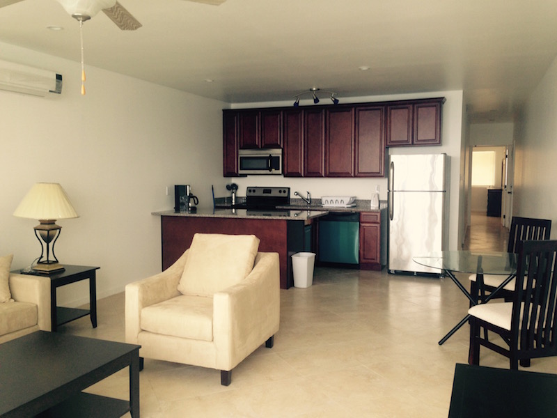 Kitchen and living space in the Vista Villas Standard 2 Bed 2 Bath Cliff Top Student Rentals