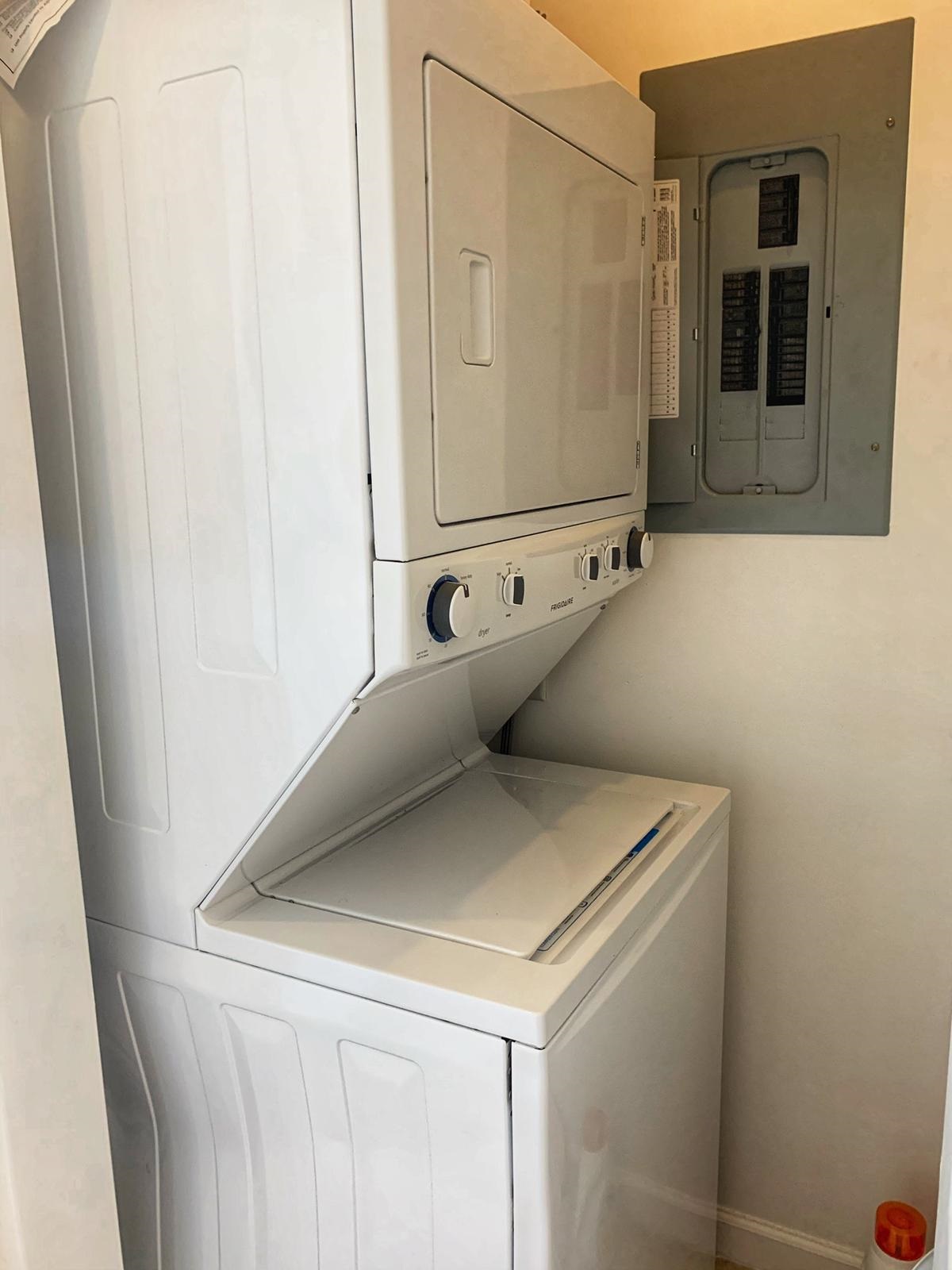 Laundry closet in the St. Christopher Club Gardens 3 Bed- 3 Bath Frigate Bay Student Rentals